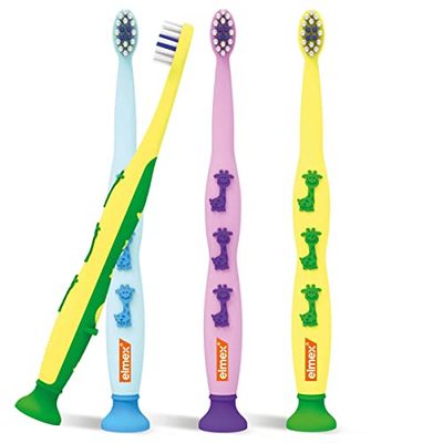 Elmex Spazzolino Educativo Bimbi 0-3 Anni 1 Confezione, Con Setole Morbide Adatte ai Denti dei Bambini, Pulizia Delicata, Manico Ergonomico, Colori assortiti