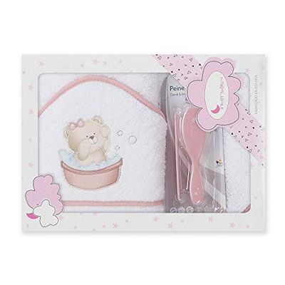 Interbaby P1178-12 Osito badkuip, wit en roze, met kamset, uniseks