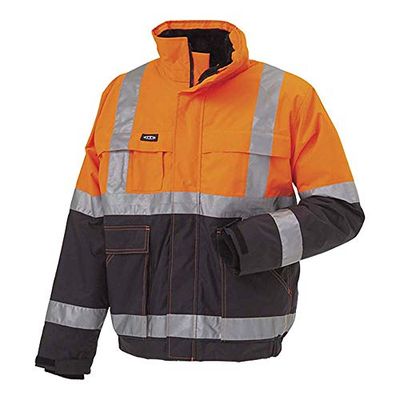 J.A.K. 311118 serie 11131 100% polyester med PU-beläggning högpresterande jacka, EN 343, EN 20471, klass 2, orange/marine, 5XL storlek
