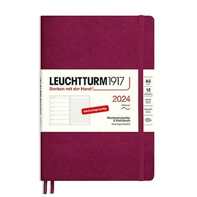 LEUCHTTURM1917 367779 - Agenda semanal y cuaderno (tamaño mediano (A5) 2024, tapa blanda, color rojo, alemán, 12 meses