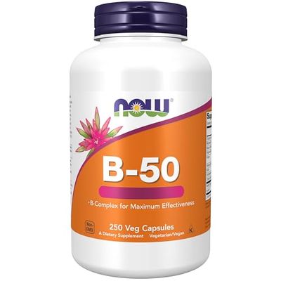 Now Foods, B-50, Complesso Vitaminico B, Altamente Dosato, con PABA, 250 Capsule vegane, Testate in Laboratorio, Senza Glutine, Senza Soia, Vegetariane, Senza OGM