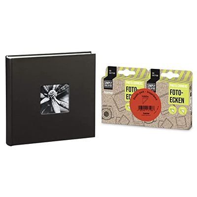 Hama Album Photo "Fine Art" (format 30 x 30 cm, 100 pages blanches) Noir & Distributeurs Coins photo (1000 coins, autocollants, distributeur pratique, sans acide, sans solvant, adapté albums)
