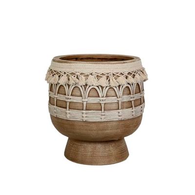Romimex Macetero Beige Resina con Flecos 29 x 30 x 29 cm