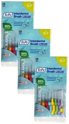 TePe Interdental Brushes | Type: Original | Mixed Pack | Size 0-7 (0.4-1.3mm) | 8 Count (Pack of 3)