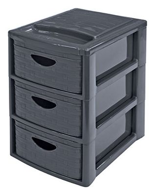 Pequena torre de armazenamento: plástico antracite, 3 gavetas, aspeto de vime entrançado – A5, altura. 29 cm – Organizador prático – cosméticos, jóias, acessórios, escritório, casa – M home by Mazzei