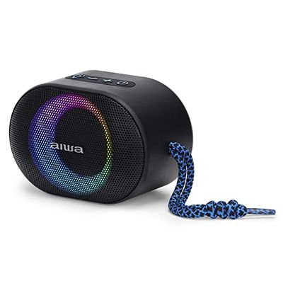 Aiwa BST-330BL - Altavoz TWS Bluetooth Compacto, Duradero y Potente con tecnología Hyperbass, (10W de Potencia. Iluminación RGB, Lector de Tarjetas, Resistente al Agua). Color: Azul