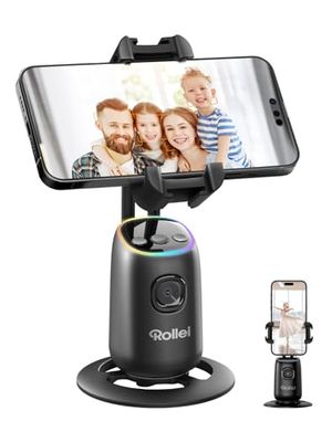 Supporto Smartphone con Tracciamento, Rollei Easy Creator Desktop Auto Tracking Treppiede Stabilizzatore Telefono 360 per Tiktok Live Streaming Video Vlog, Supporto-Smartphone-Treppiede-Stabilizzatore