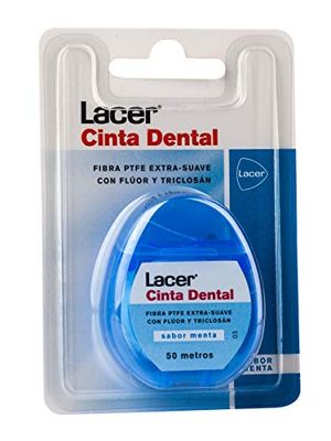 LACER - Seda dentária 50 m, sabor menta, máxima eficiência, previne a cárie, elimina a placa bacteriana, uso diário, com fluor, protege o esmalte dentário e as gengivas, evita a gengivite