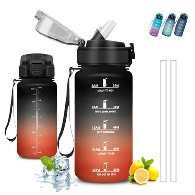 Drinkfles voor kinderen, 500 ml, drinkfles met rietje, motiverende drinkfles, gemakkelijk te reinigen, drinkfles met motiverende slogan, voor camping, kantoor