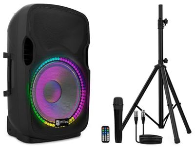 Wiibo - Altoparlante Attivo Professionale Festa 12BT 12" - Potenza 600W - Altoparlante Bluetooth - Connessione USB/SD - Supporto Regolabile - Kit Cavi + Microfono - Telecomando - Illuminazione LED