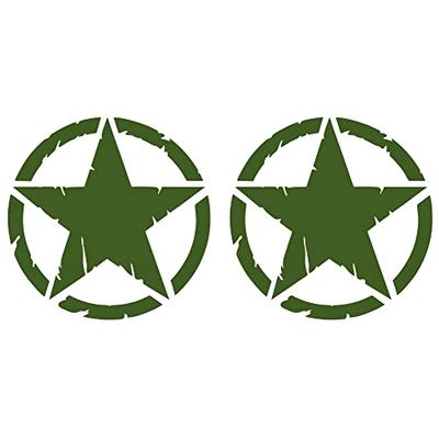 Adesivo Stella Militare Distrutto US Army - Confezione Kit Forme - 2 Pezzi - 4x4 Off Road Auto Moto - Varie Dimensioni 5 10 15 20 25 30 cm - Made in Italy (15 Cm, Verde Militare)