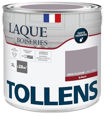 Tollens - Peinture, Laque, Ultra Résistante, Multisupport, Brillant, Gris Platine, 2L = 28m2
