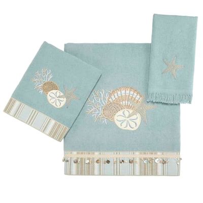 Avanti Linens - 3pc Towel Set, Soft & Absorbent Cotton, Coastal Home Decor (by The Sea Collection, Mineral)
