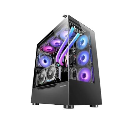 Mars Gaming MC-ULT, Caja Gaming Custom XXL E-ATX, Doble Cristal Templado 90º Sin Marco + Puerta Lateral, Soporte Completo Refrigeración Líquida, Torre PC con Diseño de Cámara Dual Vertical, Negro
