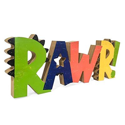 HnJOY Rawr Dinosaurie Rumsdekor för pojkar, barndekorationer för sovrum, pojkar barnkammare trä väggdekor, fristående flerfärgad design 34,8 cm
