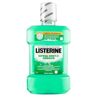 Listerine Obrona zębów i dziąseł, potrójne działanie do płukania ust, silne zęby i zdrowe dziąsła, świeża mięta, 1 litr