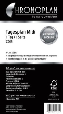 Chronoplan 50225 wkład do kalendarza 2025 (plan dzienny midi (96 x 172 mm), zapasowy kalendarz do terminarza, planer dzienny, idealny do szczegółowego planowania dnia, 1 dzień na 1 stronie, z