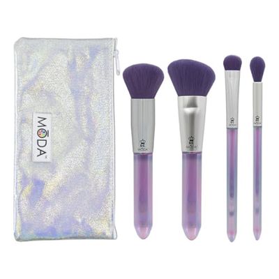 MODA Royal & Langnickel Full Size Mythical Crystal 5pc Makeup Brush Set with Pouch, Includes - Powder, Angle Brush, MD Shader, and Crease Brushes, Brilliant Amethyst