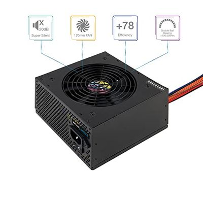 Fuente de alimentación 600W, Alta eficiencia, múltiples Conectores, protección contra sobrecarga, Ideal para ensamblar PCs y servidores.