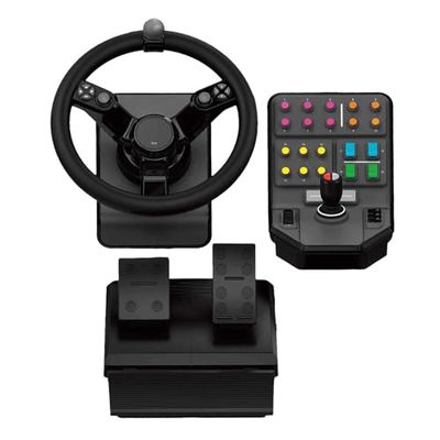 Logitech G Saitek Pacote de equipamento pesado, volante de 900 graus, 38 botões atribuíveis, duas alavancas analógicas, USB, PC/Mac, cor preta