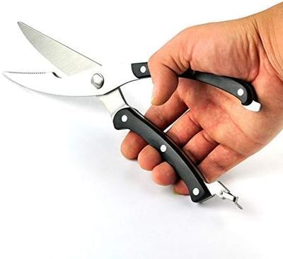 ROYALTY LINE, RL0938, Professional Stainless Steel Kitchen Scissors, Multifunctional and Ergonomic, with Locking Mechanism, for Meat and Vegetables - 20 cm, Silver
