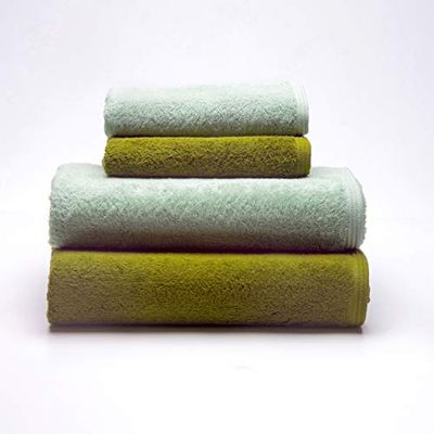 Sancarlos - Ocean, set di 2 asciugamani da lavabo + 2 asciugamani da doccia combinati, colore verde chiaro e muschio, dimensioni 50 x 100 cm/70 x 140 cm