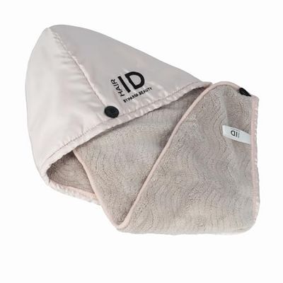 PARSA Beauty Hair ID 2 in 1 - Asciugamano per capelli da donna in microfibra e raso, per asciugare i capelli, ad asciugatura rapida e delicato per capelli lunghi, asciugamano turbante con bottoni
