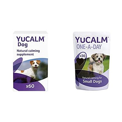 Lintbells | YuCALM Dog | Calming Supplement for Dogs | 60 Tablets & YuCALM ONE-A-DAY Small Chewies For Dogs | Calming Supplement for Dogs who are Stressed| 30 Chews - 1 Month supply
