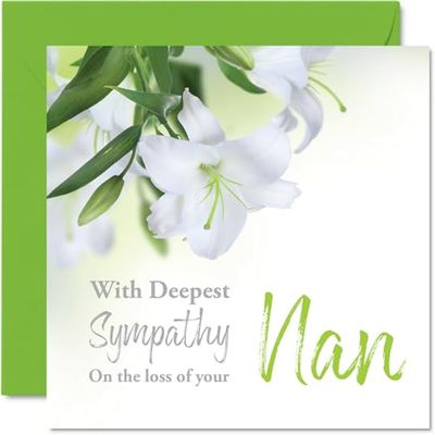 Sympathy Cards - With Deepest Sympathy On The Loss Of Your Nan Card - Sorry Mourning Bereavement Cards for Adults, 145mm Condolences Thinking of You Card, Floral Greeting