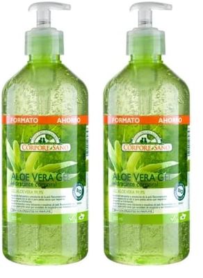 Corpore Sano - Aloe Vera Gel 99% Bio, Aftersun Natural, Hidratante, Nutritivo y Reparador, Apto para Pieles Sensibles, Vegano, Sin Parabenos, Siliconas, Colorantes ni Perfume, 500ml (Paquete de 2)