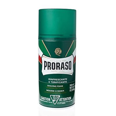 Proraso Espuma afeitar, 300 ml, crema afeitar para hombre refrescante y revitalizante, gel afeitar cremoso enriquecido con eucalipto y mentol, verde