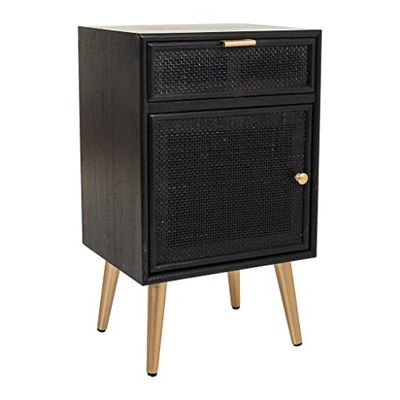 Mesita De Noche De Madera Y Rejilla Negro