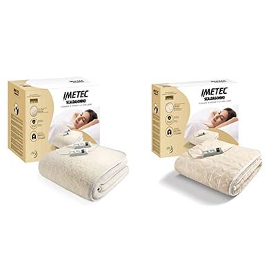 Imetec Scaldasonno Matrimoniale 150x160 cm, 50% Lana e Merino, 2 Temperature & Scaldaletto Singolo, Comando 2 Temperature, Lavabile a Mano e in Lavatrice a 40 & deg; C, 150 x 80 cm