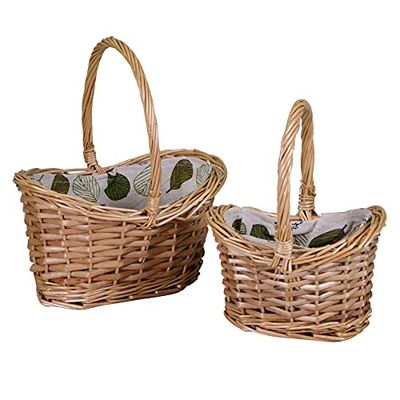 Vacchetti Cesto Vimini Set 2 Pezzi con Fodera Naturale Ovale, Multicolor, Grande
