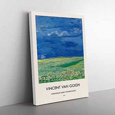 Wheatfield Under Thunderclouds By Vincent Van Gogh Exhibition Museum Painting Canvas Wall Art Print Ready to Hang, Framed Picture for Living Room Bedroom Home Office Décor, 60x40 cm (24x16 Inch)