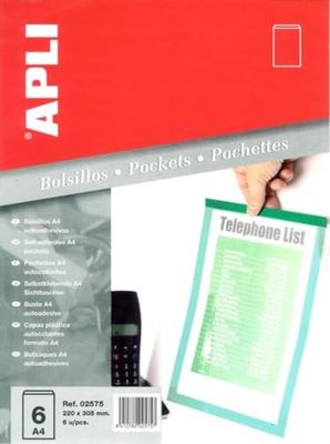 Apli 002575 Lot de 6 Pochettes Autocollantes pour Document A4 220 x 305 mm
