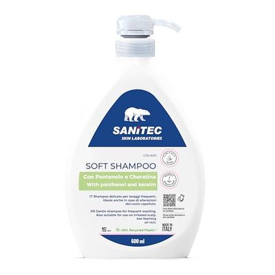 "Sanitec SOFT SHAMPOO, Shampoo Delicato per Lavaggi Frequenti, Con Pantenolo e Cheratina, Ideale per Tutti i Tipi di Capelli, Formula Dermatologicamente Testata, 600 ml"