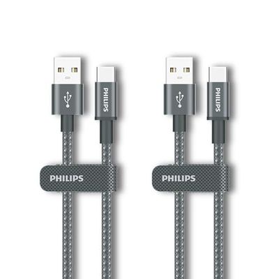 Philips DLC5030AA Cavo USB-C Confezione da 2 1 m, ricarica rapida da 18 W, cavo intrecciato resistente agli animali, trasferimento dati 480 Mbps, caricabatterie di tipo C per Android, CarPlay, Android