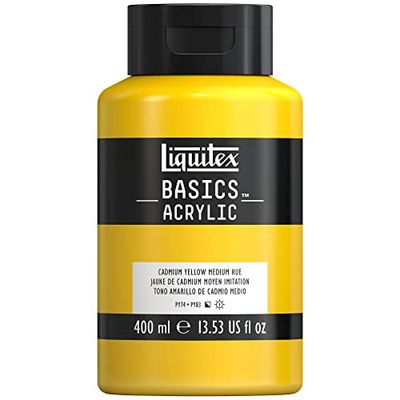 Liquitex Basics 8870315 Monopigmenteerde acrylverf, kunstenaarspigmenten, lichtecht, gemiddelde viscositeit, archiefkwaliteit, zijdeglanzende afwerking, 400ml - Cadmium Yellow Medium Hue