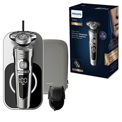 Philips SP9861/16 Rasoir électrique Series 9000 Prestige avec plateau de charge Qi et Tondeuse Barbe Clipsable SmartClick