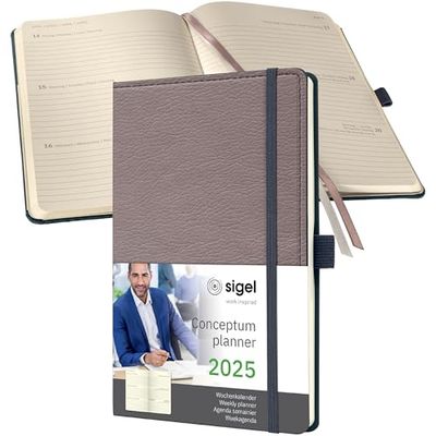SIGEL C2551 Conceptum Weekly Planner 2025, Design Taupe, 13,5 x 20,3 cm, hardcover, 192 Pages, Taupe