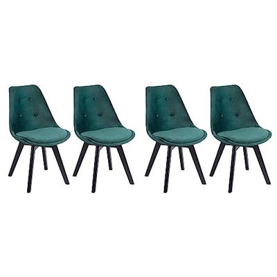Happy Garden Lot de 4 chaises de Salle à Manger Nora Velours Vert avec Coussin, chaises de Cuisine, chaises rembourrées, Pieds Noirs en Bois de hêtre Massif