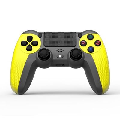 NK Mando para PS4 / PS3 / PC/Móvil Inalámbrico - Wireless Controller con 2-Shock, Función Detección 6 ejes, Luz LED, Panel Táctil, Entrada para Auriculares, Cable de Carga incluido - Amarillo