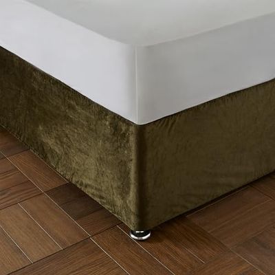 Catherine Lansfield Kingsley Matt Velvet King Elasticated Divan Base Wrap Olive Green