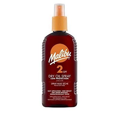 Malibu Low Protection Water Resistant Non-Greasy Dry Oil Sun Spray SPF 2, 200ml