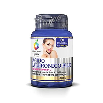 Colours of Life Acido Ialuronico Plus - Integratore di Acido Ialuronico - per il Mantenimento del Tessuto Connettivo e la Formazione del Collagene - Senza Glutine e Vegano, 60 Compresse