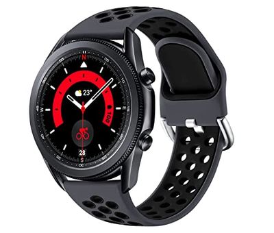 JUVEL Compatibel met Samsung Galaxy Watch 3 45 mm en 46 mm bandje, tweekleurig 22 mm siliconen, ademende sport vervangende bandjes voor Huawei Watch GT 3 46 mm, groot, kolenzwart