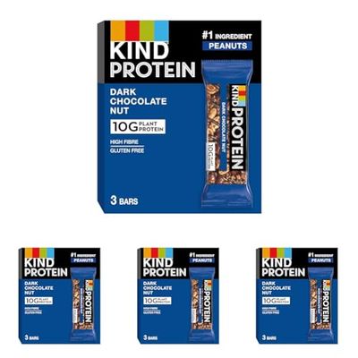 KIND Protein Bars, Gluten Free Snack Bars, Dark Chocolate Nut, High Fibre, Healthy Snack, Source of Protein, No Artificial Colours, Flavours or Preservatives, Multipack 3 x 42g (Pack of 4)