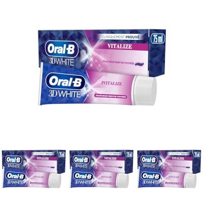 Oral B Dentifrice 3D White Vitalize 75Ml, Élimine Jusqu'à 87 pourcent des Taches en Surface pour des Dents Plus Blanches (Lot de 4)