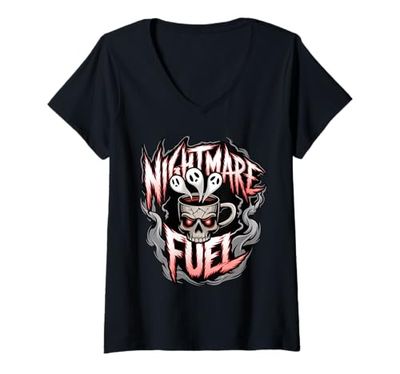 Donna Nightmare Fuel Skull Tazza Decaf Coffee Lover Edgy Maglietta con Collo a V